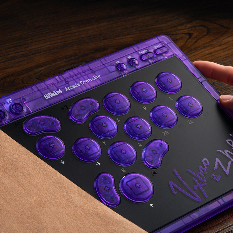 8BitDo Arcade Controller - Transparent Purple Signature Edition - Arcade Control Design for Supported Platforms